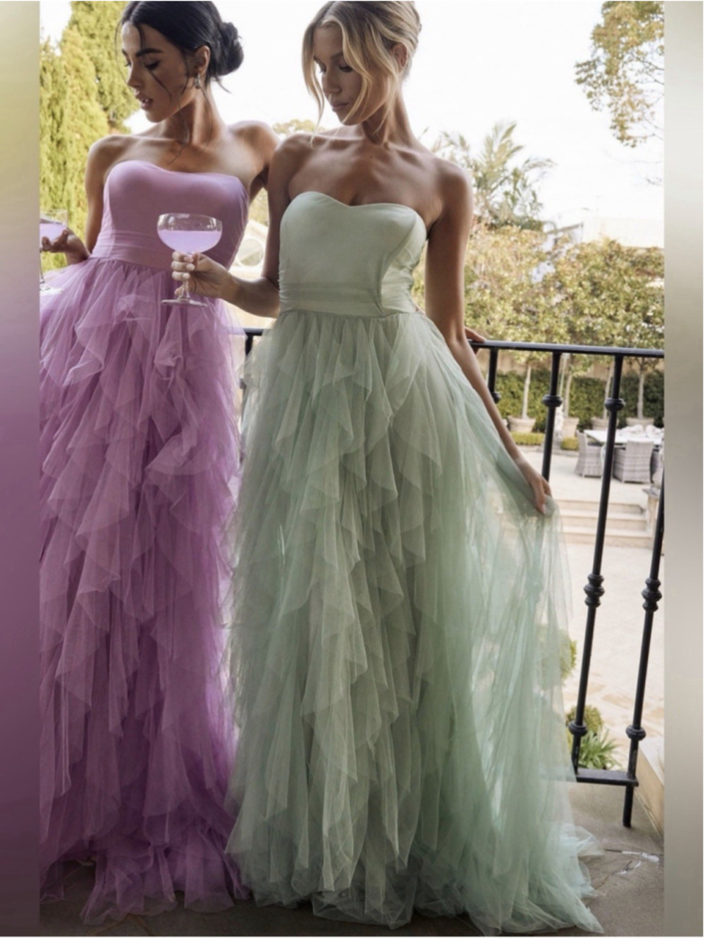 Selfie Leslie NWT Rori Tulle Cascade Maxi Dress Sage Green Strapless Lined Small
